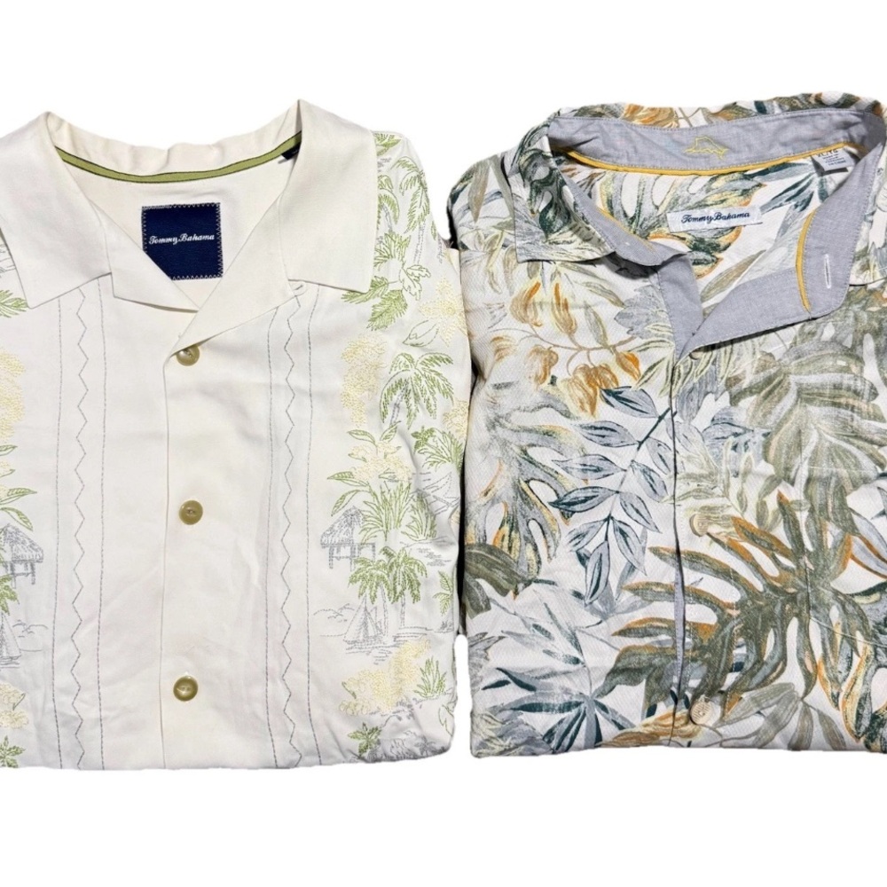 Tommy Bahama Mens XL 2 Button Shirt Bundle Floral Embroidered Camp Hawaiian Silk